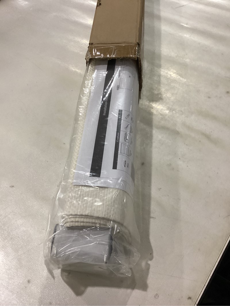 Condition photo showing New/Like New for Madison Park Galen Cordless Roman Shade, 27"W x 64"H, Sheen Ivory – Room Darkening, Thermal Insulated, Energy Efficient Window Blind with Subtle Sheen Basketweave Fabric for Privacy Room Darkening Basketweave Sheen Ivory 27"W x 64"H