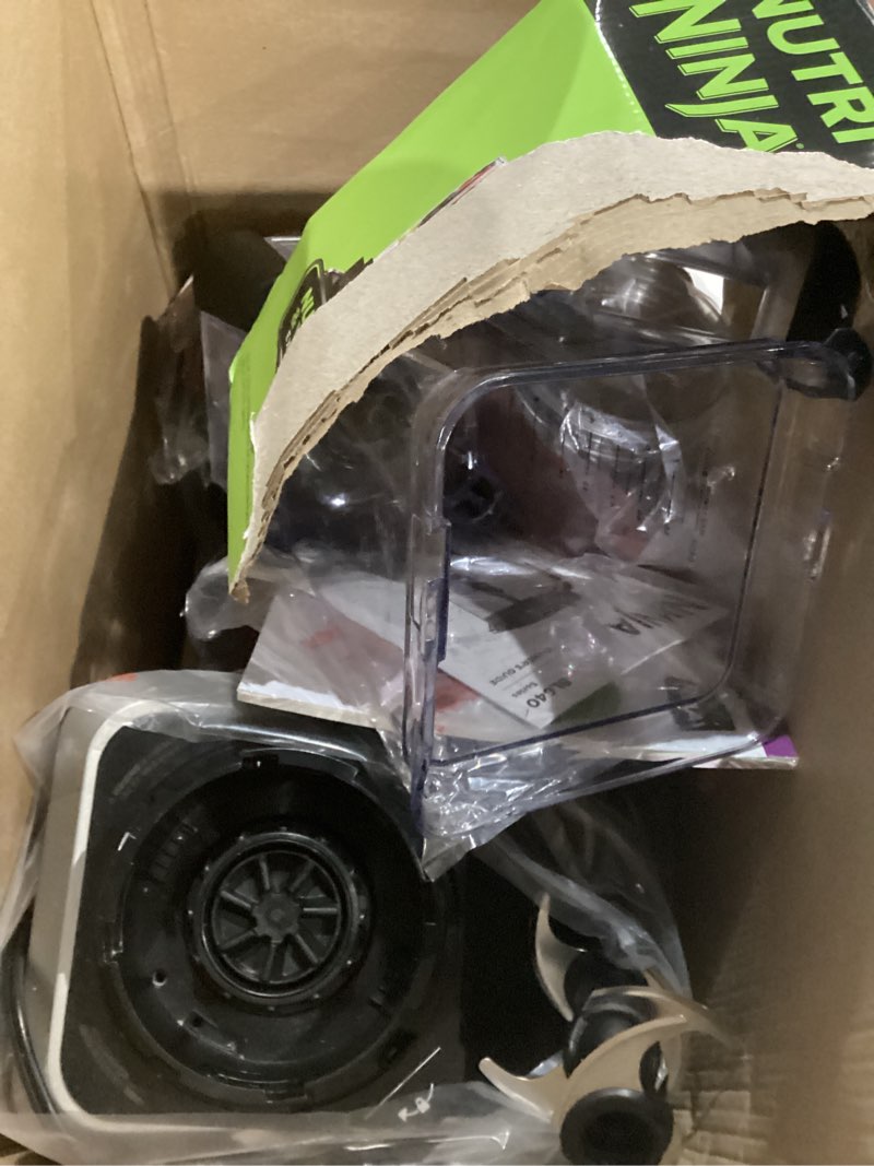 Condition photo showing As Is for Ninja BL642 Nutri Ninja Personal & Countertop Blender with 1200W Auto-iQ Base, 72 oz. Pitcher, and 18, 24, & 32 oz. To-Go Cups with Spout Lids, For Smoothies, Shakes & More, Dishwasher Safe, Black