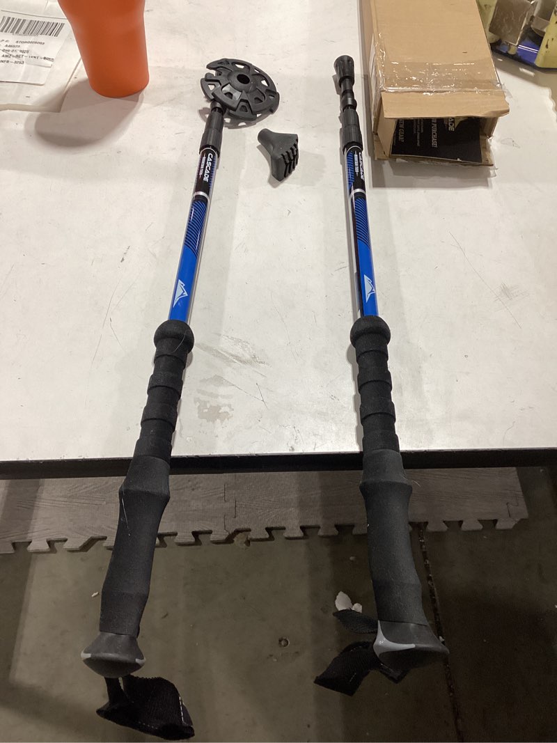 Condition photo showing As Is for Cascade Mountain Tech Lightweight Aircraft-Grade Aluminum Trekking Poles with Extended Down Grip Plus Tip Kit Blue (EVA Grip) Twist Lock Trekking Poles