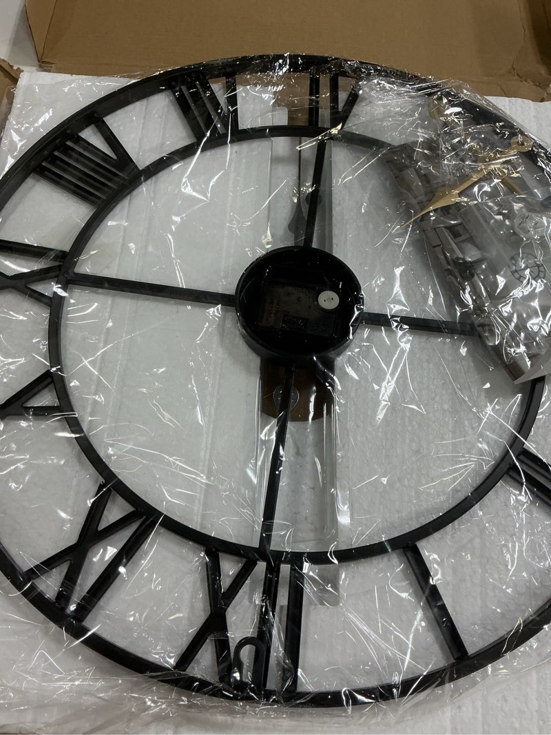 Condition photo showing New/Like New for large modern metal wall clocks rustic round nearly silent little ticking battery operated roman numerals clock for living room/bedroom/kitchen wall decor-(black, 47cm) 19 inch black-roman number