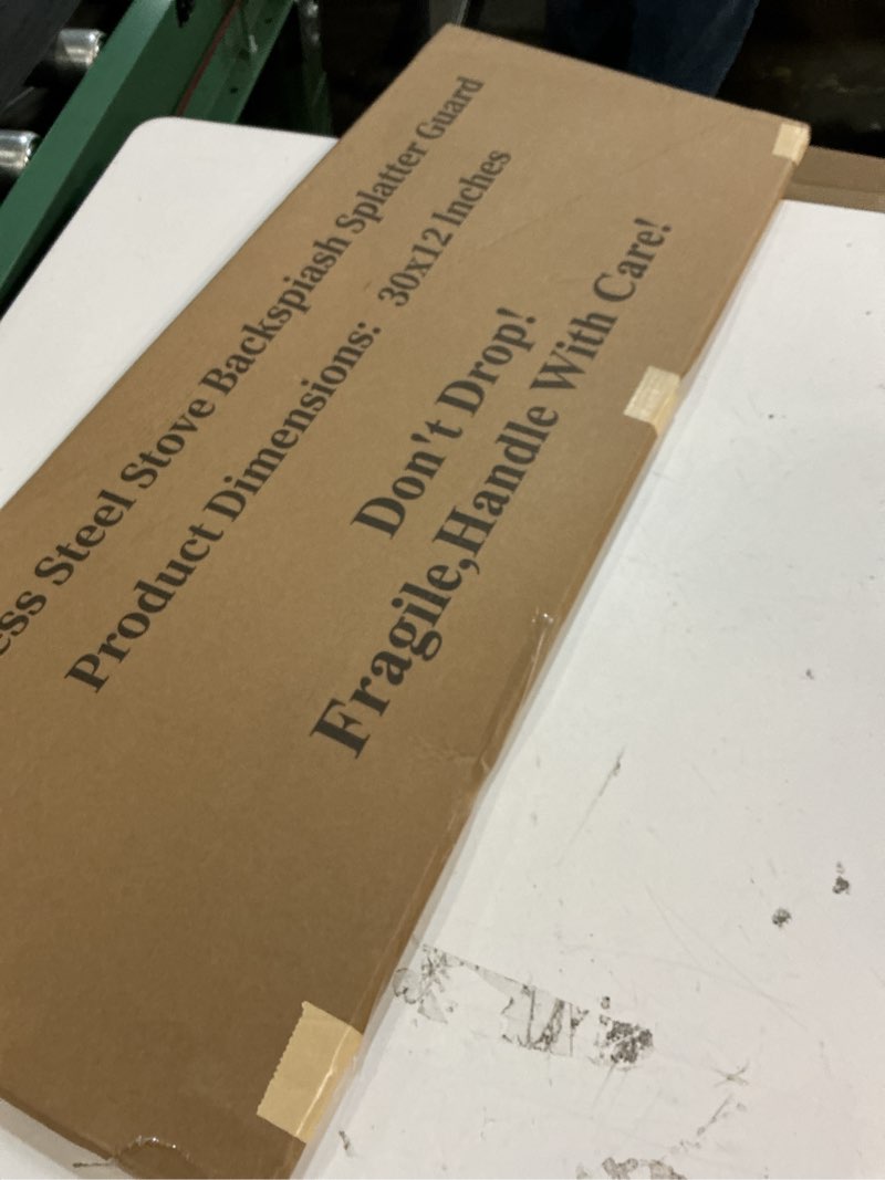 Condition photo showing New/Like New for 12" by 30" stove backsplash splatter guard range hood back splash wall shield metal panel, easy clean and install, stainless steel (12" x 30")