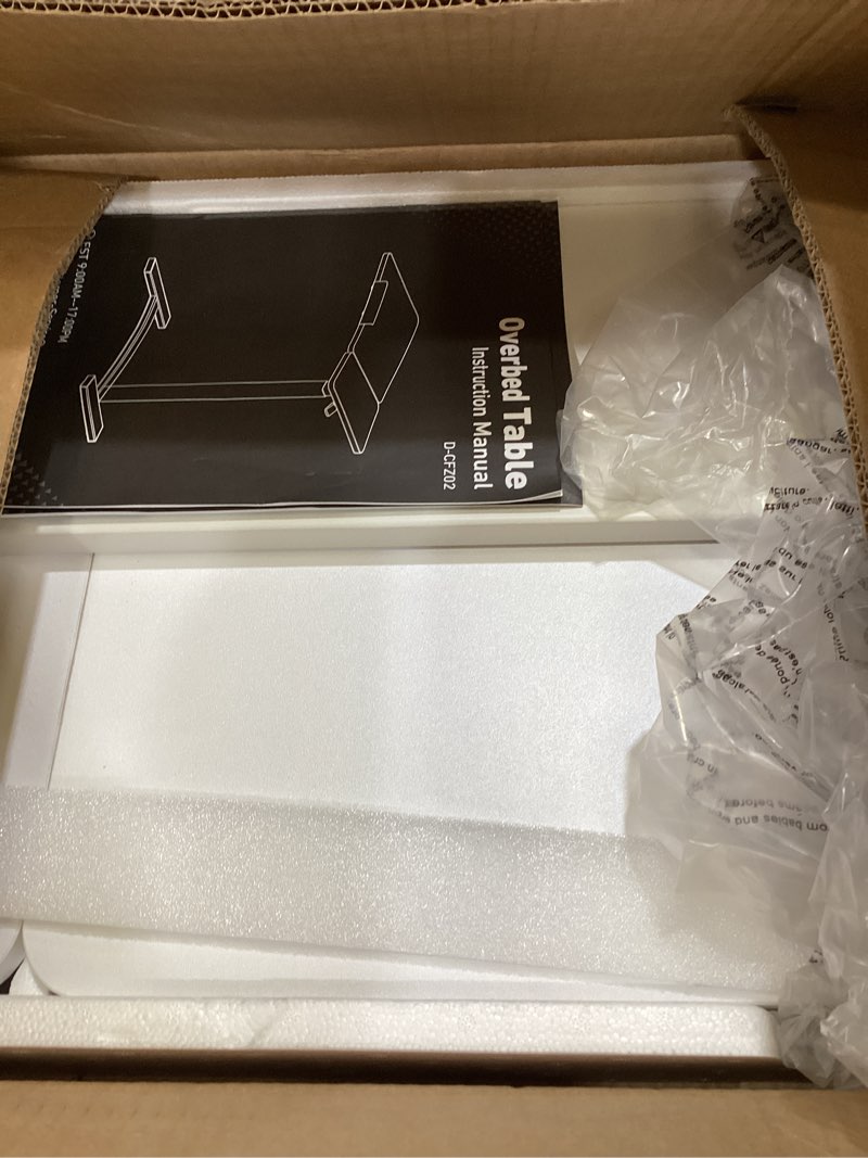 Condition photo showing As Is for Sweetcrispy Small Standing Desk Rolling Table Adjustable Height, Laptop Mobile Stand with Wheels, Portable Computer Workstation with Tiltable Desktop for Teacher Classroom Home Office, White White 15.7" x 27.6" x 43.3"