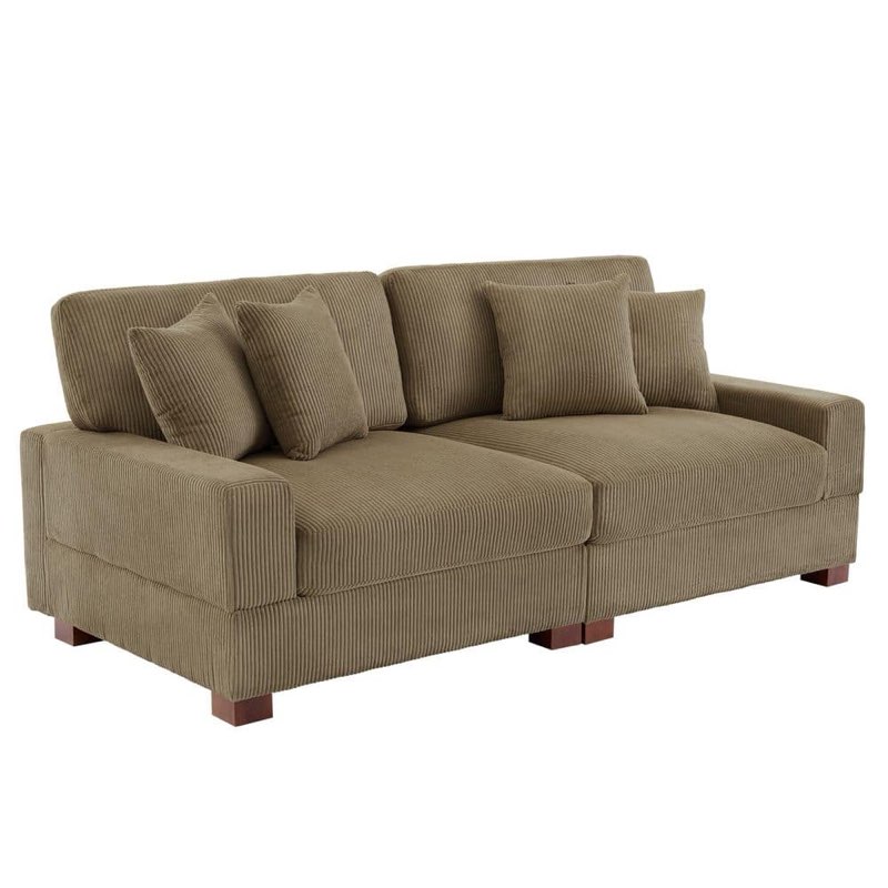 upholstered corduroy sofa with solid wood legs upholstery color: camel, seating capacity: 3, size: 34\" h x 86\" w x 67.5\" d ( incomplete ) 