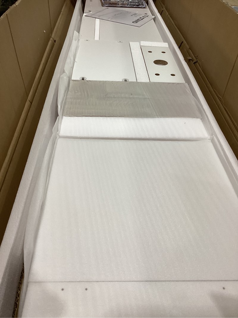 Condition photo showing As Is for incomplete missing box b **70\" fireplace tv stand with double led lights for tvs up to 80\", electric fireplace entertainment center with storage cabinets, tv console for living room, office, white 70 inches white