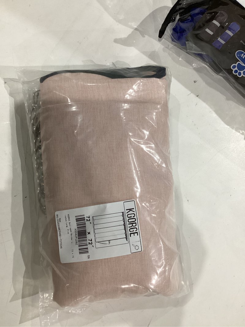 Condition photo showing New/Like New for KGORGE Pink Shower Curtain Scalloped, Blush Cute Linen Textured Privacy Boho Heavy Duty Waterproof Washable Shower Curtain Set for Bathroom Home Decor with 12 Metal Hooks, 72 x 72 inches Long 72"W x 72"L (Pack of 1) Pink