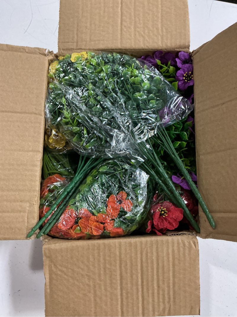 Condition photo showing New/Like New for inqcmy artificial flowers for outdoors uv resistant, 14 bundles fake plants realistic silk flowers with faux ferns for outside planters home porch patio garden back yard spring summer decoration