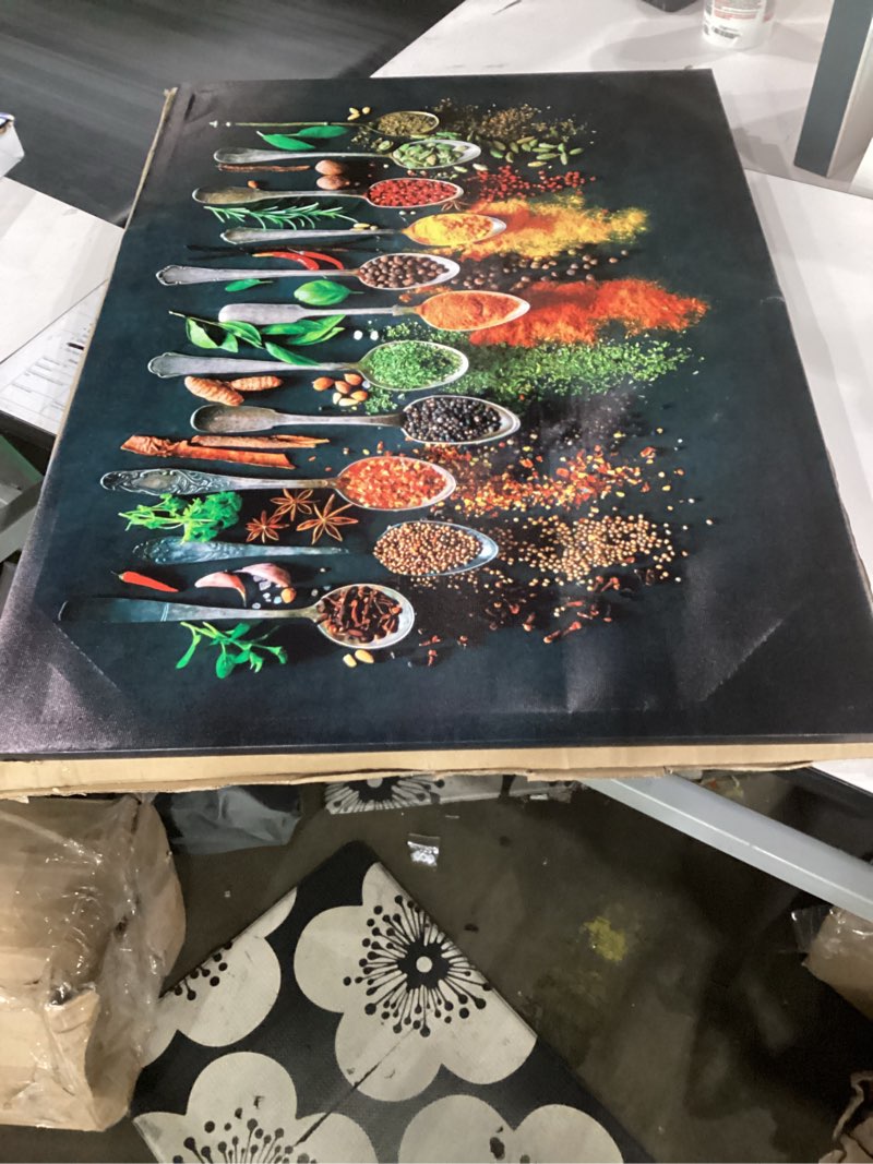 Condition photo showing Good Condition for ouelegent kitchen canvas wall art colorful spices herbs seasoning spoon canvas painting colourful artwork for home farmhouse restaurant wall decoration framed ready to hang 20"x36"