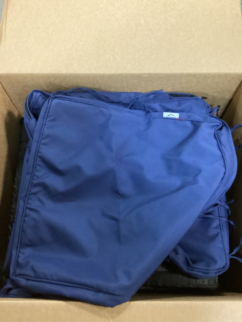 Condition photo showing Good Condition for Outdoor Chair Cushions Set of 4?Waterproof Outdoor Seat Cushions for Patio Furniture?Patio Chair Cushions with Handle and Ties, Square Corner Outdoor Chair Pads, 19" x 19" x 3", Navy Blue