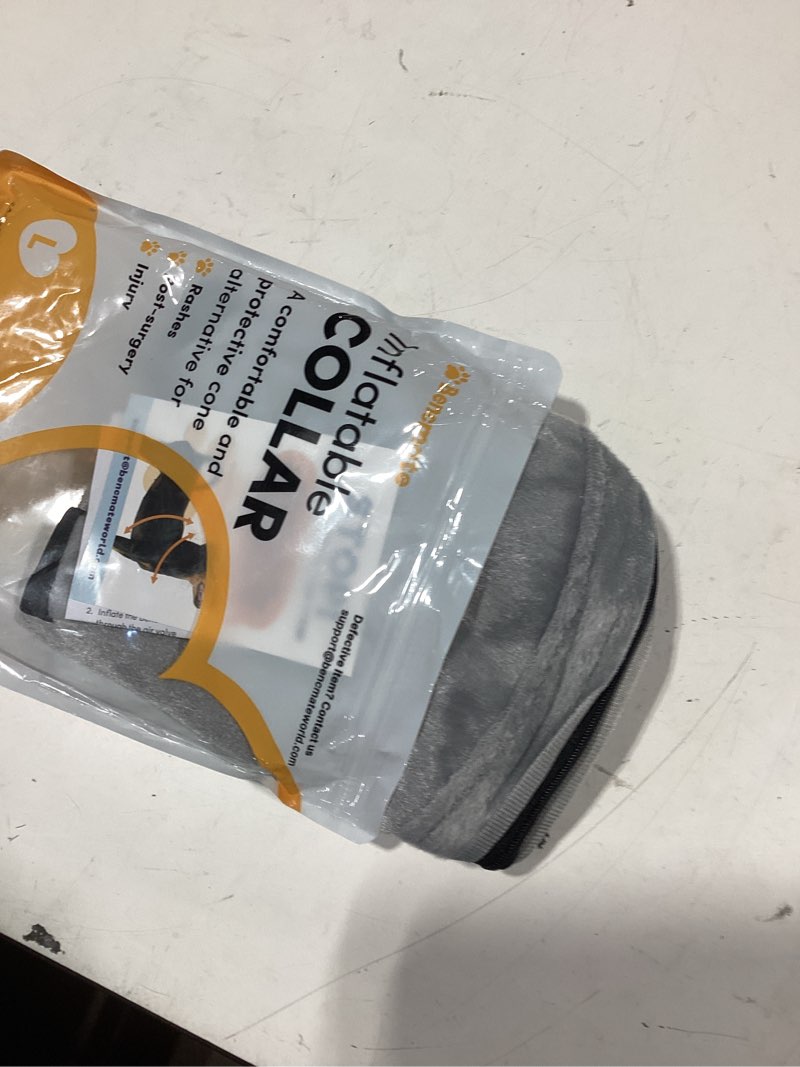 Condition photo showing As Is for bencmate inflatable dog cone collar alternative, soft dog cone for small medium large dogs and cats, neck recovery ecollar donut collar after surgery (large, grey) grey large [neck:14"-18"]