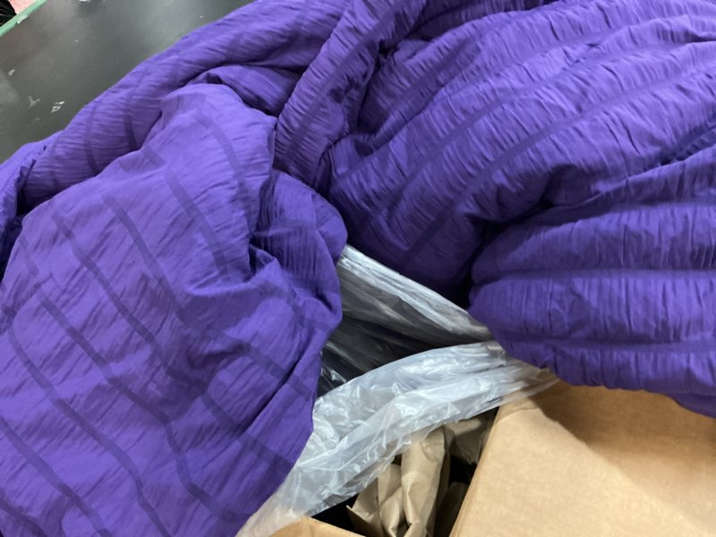 Condition photo showing As Is for (( incomplete))seersucker purple queen size comforter sets for girls women boho purple seersucker bedding set & collections 5 pieces-soft lightweight microfiber bed set for all season,queen 90''x90''…