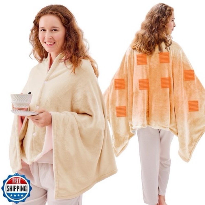 JOLLYVOGUE USB Heated Blanket Throw, Wearable & Portable Heating Electric Blanket for Adults, 3 Leve