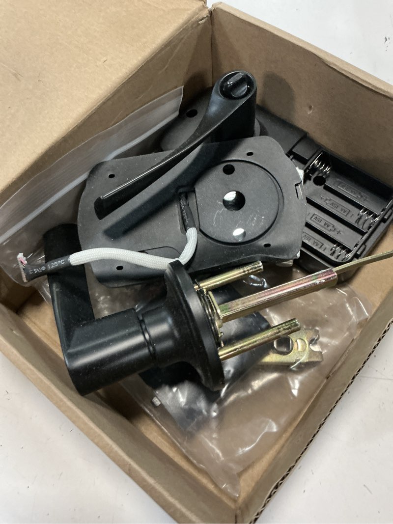 Condition photo showing As Is for veise keypad door lock with handle, keyless entry for front door & bedroom, electronic lock with code, auto-locking, easy installation, passage mode, matte black