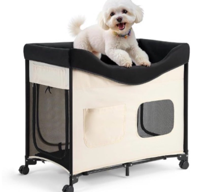 VEVOR Bedside Lounge Pet Bed, Foldable Bunk Dog Bed with 600D Oxford Cloth and Dutch Velvet, Portabl