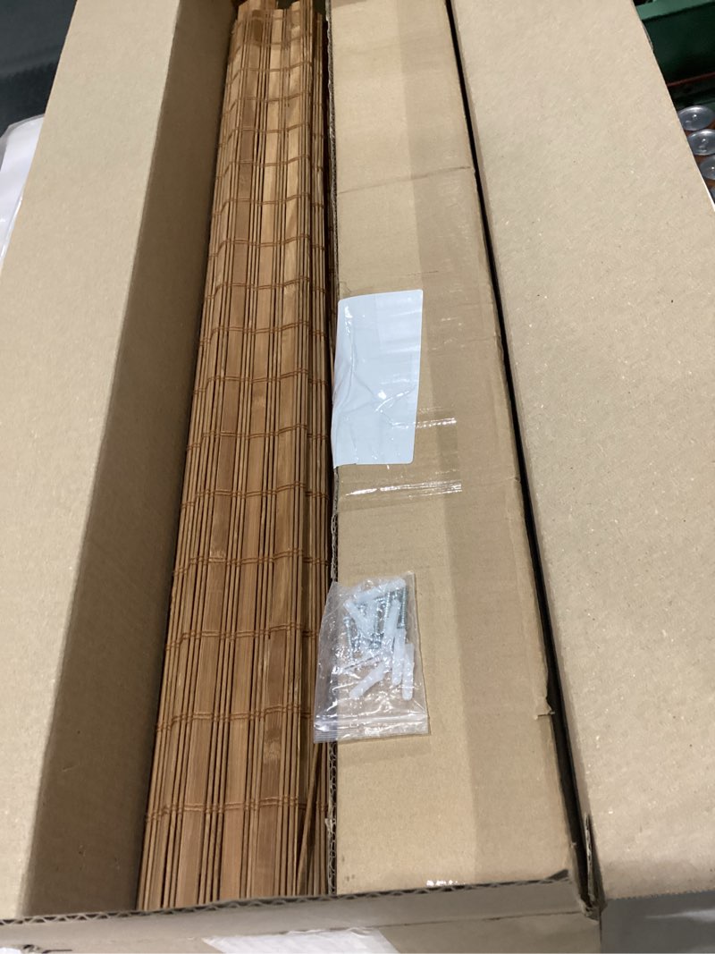 Condition photo showing As Is for CHICOLOGY Bamboo Roman Shades - Customer Favorite Light Filtering Blinds for Windows, Premium Quality, Ideal for Home, Squirrel Brown, 34.5" W X 74" H 34.5"W x 74"H Squirrel