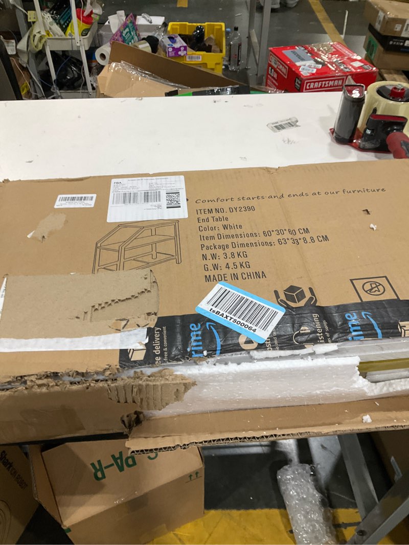 Condition photo showing Good Condition for Wolawu End Table 3 Tiers White Marble Wood Nightstand with Storage Ladder Shelf Sofa Side Table for Small Space Modern Trapezoid Furniture Plant Stand in Living Room Bedroom Gold White Marble 1PC