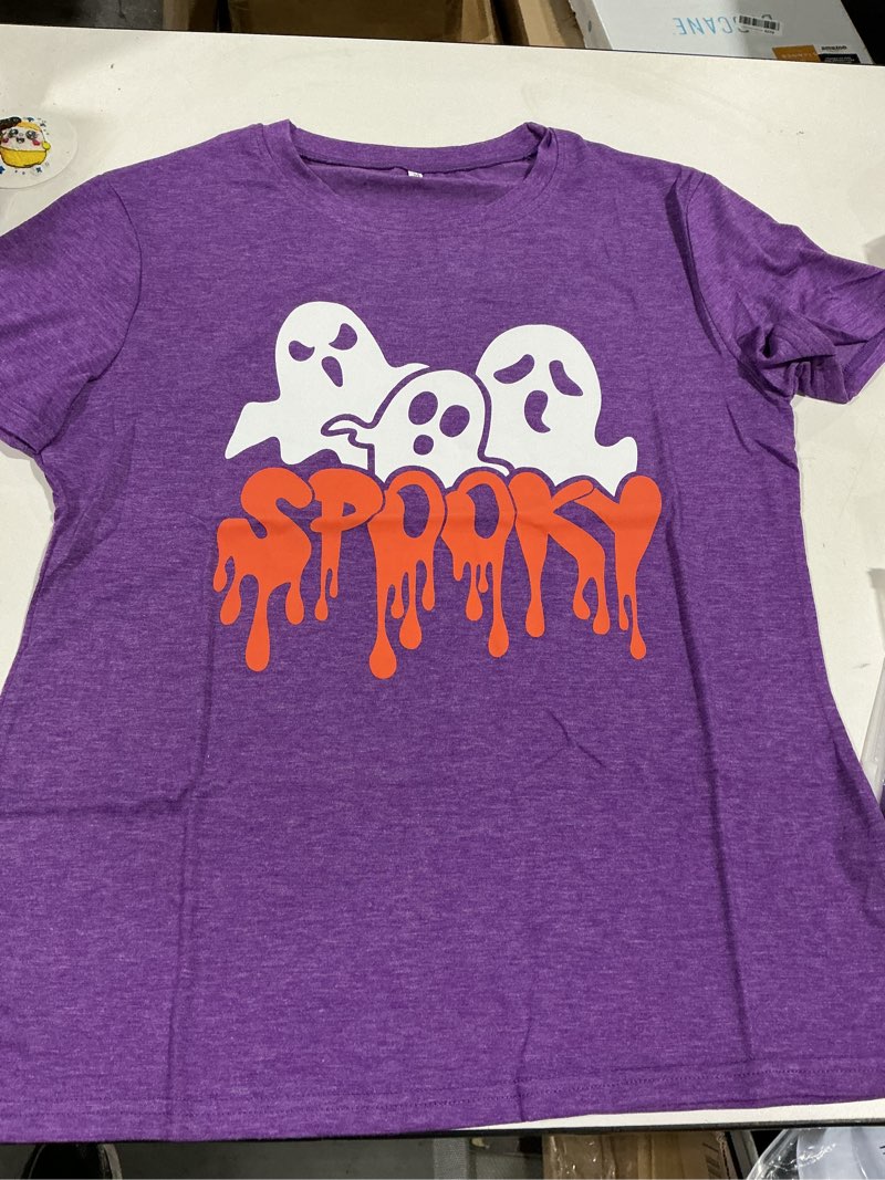 SMALL Potia Halloween Shirts for Women Halloween Spooky Ghost T-Shirt Funny Spooky Season Print Tee Tops P