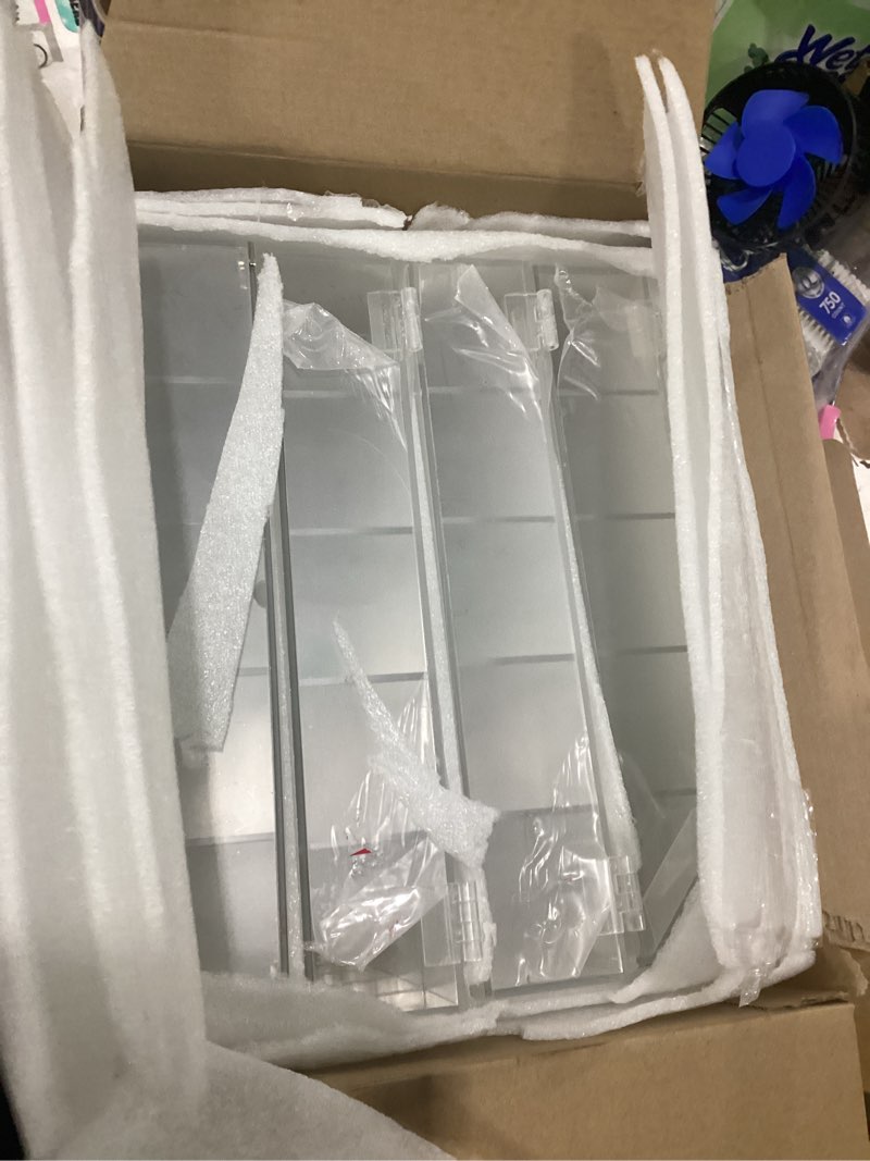 Condition photo showing New/Like New for 4 pack acrylic display case 11 x 11 in, 25 compartments hanging display shadow box wall mounted storage organizer showcase with magnetic door for collectibles, figures, rocks