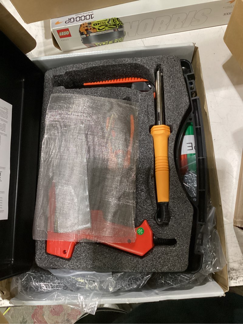 Condition photo showing As Is for plastic welder kit, 800 pcs hot stapler plastic repair kit for car bumper crack repair, plastic welding kit with plastic iron, plastic rods,mesh,abrasive paper,aluminum tape(red) deep red