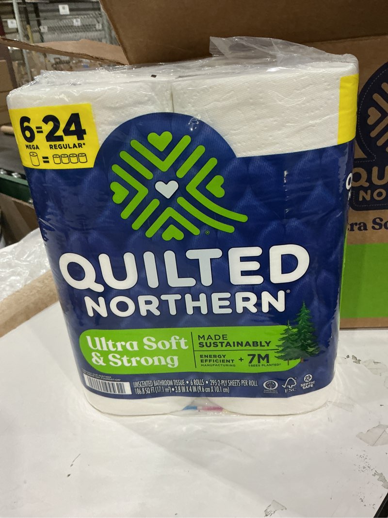 Condition photo showing New/Like New for 4 pack Quilted Northern Ultra Soft & Strong Toilet Paper, 6 Mega Rolls = 24 Regular Rolls, 5X Stronger*, Premium Soft Toilet Tissue Mega 6 Rolls (Pack of 1)