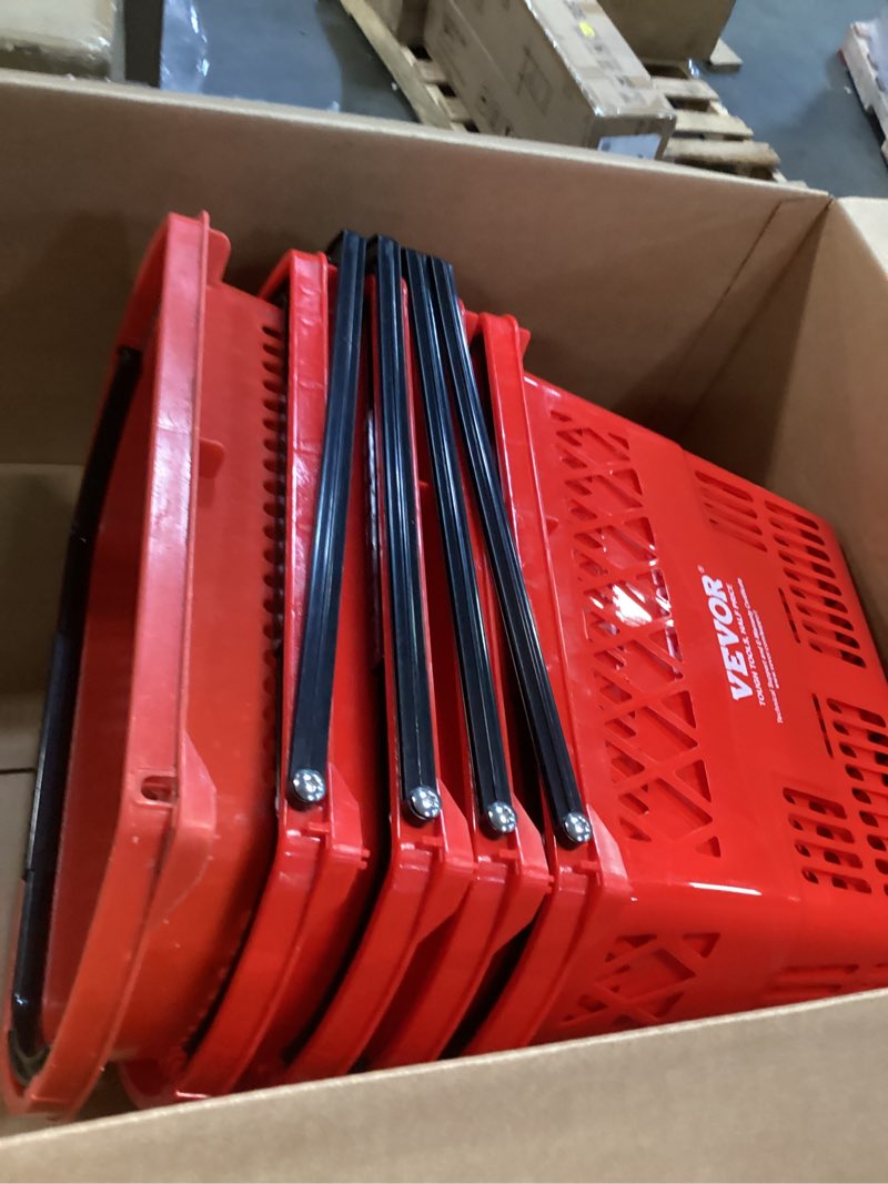 Condition photo showing As Is for ( incomplete) Mophorn 6PCS Shopping Carts, Plastic Rolling Shopping Basket with Wheels, Red Shopping Baskets with Handles, Portable Shopping Basket Set for Retail Store