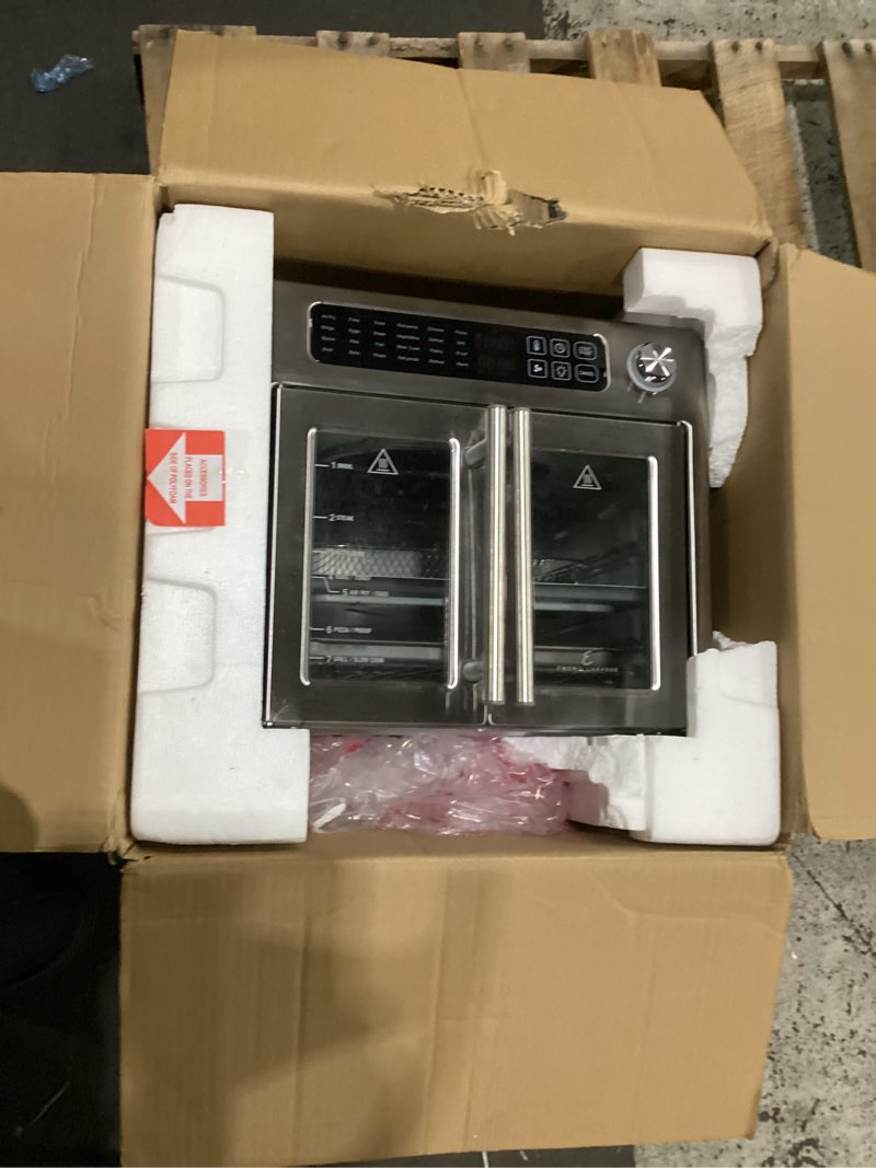 Condition photo showing Good Condition for not tested dan - emeril lagasse extra large french door air fryer toaster oven combo, 24 cooking functions and digital controls, 7 accessories included, stainless steel finish, 26qt capacity