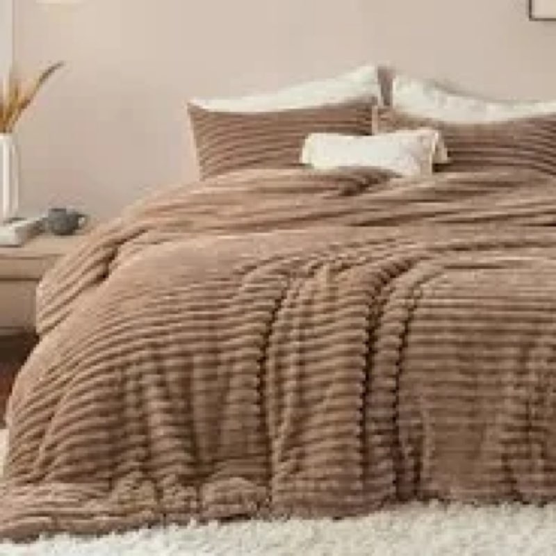 bedelite fleece twin comforter set -super soft & warm fluffy brown bedding, luxury fuzzy heavy bed s