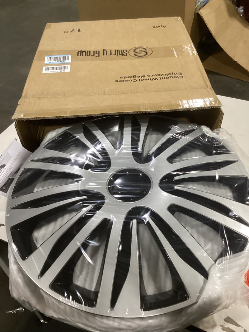 Condition photo showing Good Condition for Hubcaps 4-Pack Kit, 17 inch Hub Caps Set of 4 Wheel Covers with Universal Snap-On Retention Rings, 2-Tone ABS Plastic Black and Silver Car Rims for All Models (SG-5083-DP-17) 17" Black & Silver