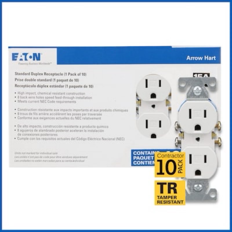 Eaton 15 -Amp 125-volt Tamper Resistant Residential Duplex Outlet , White 10 -Pack