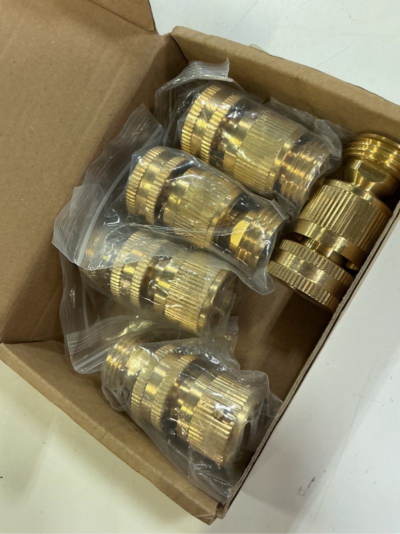 Condition photo showing As Is for finest+ garden hose quick connector, solid brass 3/4 inch thread fitting no-leak water hose female and male easy connect