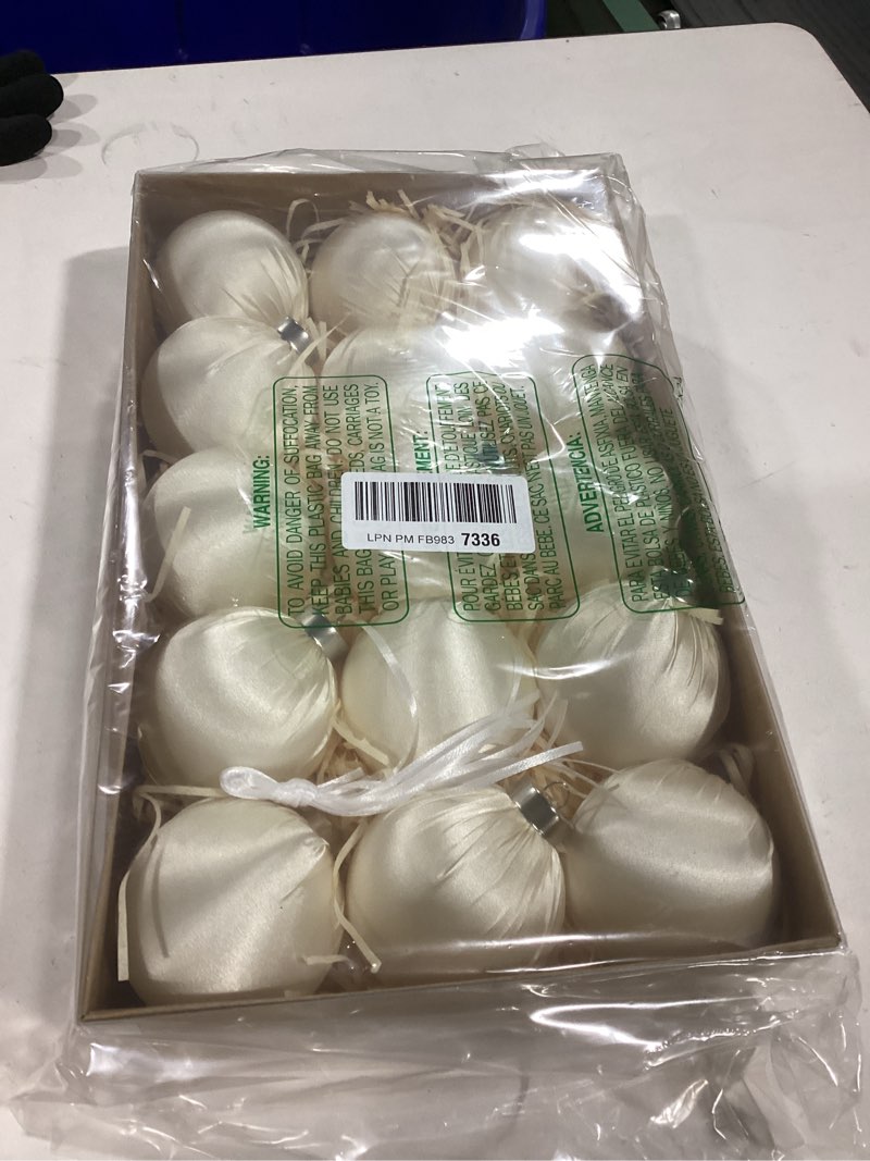Condition photo showing Good Condition for 15 Pcs Christmas Satin Ornaments Balls 3.15 Inch Silk Christmas Tree Hanging Ornaments Luxury Xmas Tree Decorations Satin Xmas Bulbs for Winter Holiday Indoor Home Party Decorations (Beige)