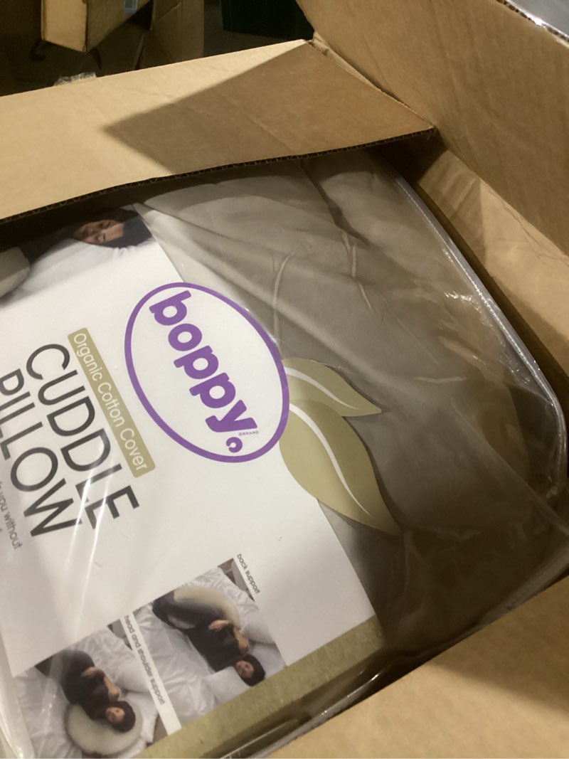 Condition photo showing Good Condition for Boppy Cuddle Pregnancy Pillow with Removable Organic Cotton Cover - Compact Ergonomic Maternity Pillow, Versatile Support, Great Side Sleeper Pillow, Washable, with Cooling Rayon Cover - Biscuit Organic Biscuit