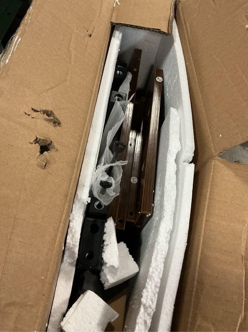 Condition photo showing As Is for Huuger L Shaped Desk, 39 Inches Computer Desk with Reversible Storage Shelves, Gaming Desk, Corner Home Office Desks, Writing Study Desk with Metal Frame, Rustic Brown Rustic Brown 39 inch