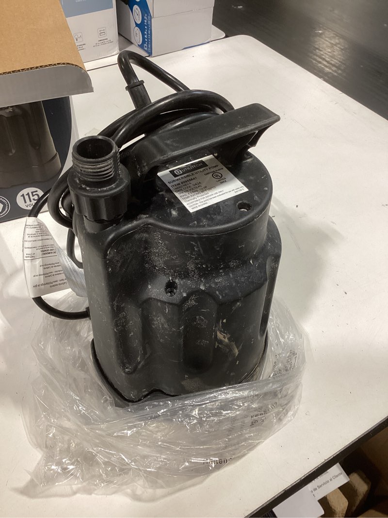 Condition photo showing As Is for utilitech 1/3-hp 115-volt 30-gpm thermoplastic submersible utility pump
