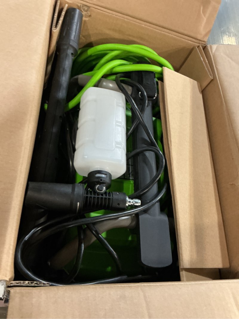 Condition photo showing As Is for greenworks 2100 psi (sgs certified) 1.2 gpm 13amp compact electric pressure washer telescoping handle power washer for cars, driveways, patios, patio furniture & around pools