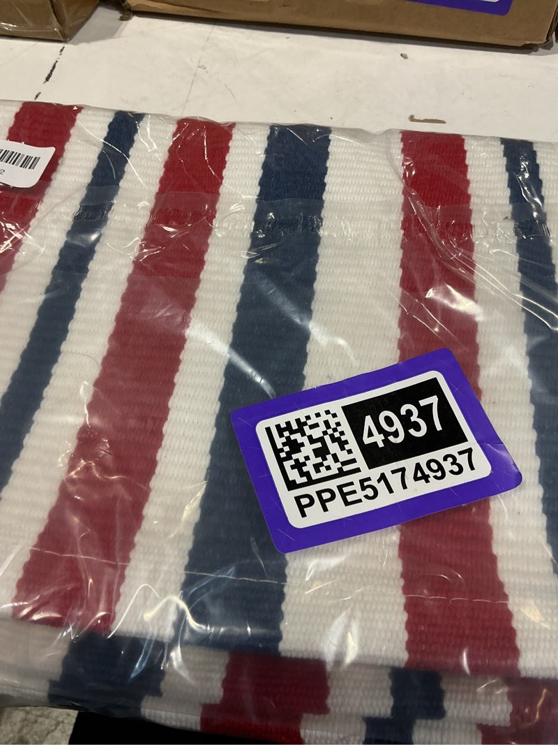Condition photo showing New/Like New for moucuny red blue white 4th of july striped rug 250th anniversary mat patriotic outdoor front porch usa door mat welcome layering rug 4th of july doormat for entryway farmhouse decor (2' x 3') multi bar stripe red white blue 2' x 3'