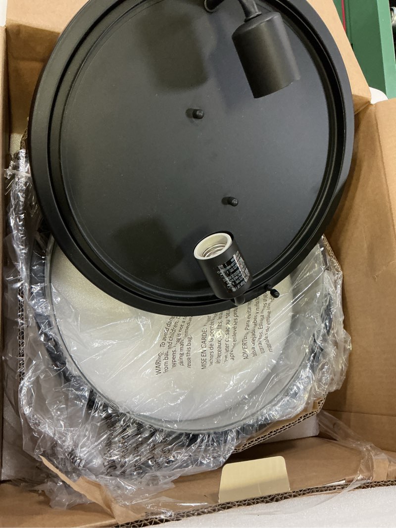Condition photo showing As Is for allen + roth salem 2-light 13-in matte black indoor/outdoor flush mount light