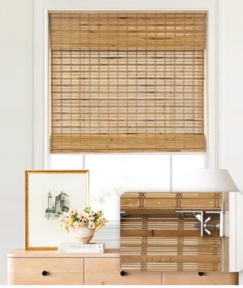 lazblinds no drill cordless bamboo roman shades, 21" w × 64" h, dali native | tool-free light filtering window treatment, roll up bamboo blinds for windows