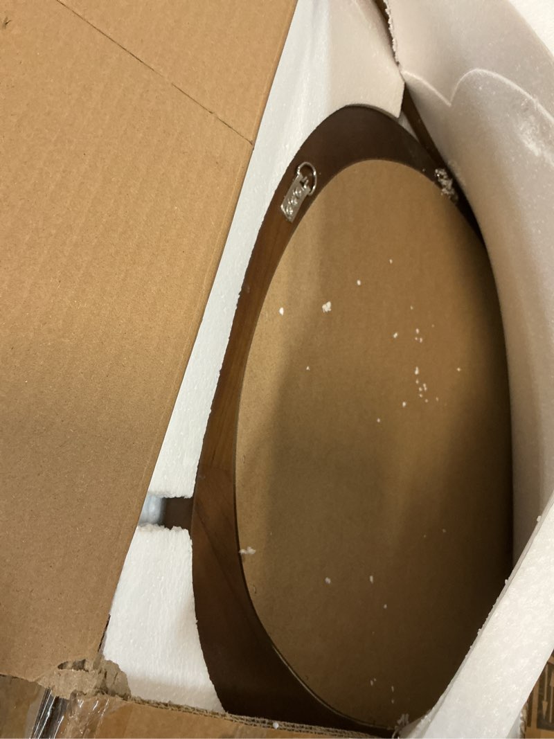 Condition photo showing Good Condition for 22‘’x48'' Asymmetrical Mirror with Wood Frame, Small Irregular Wall Odd Shaped Mid Century Modern Mirror Christmas Decor for Bedroom Living Room Entryway Hall (Wood) Wood 48"L x 22"W