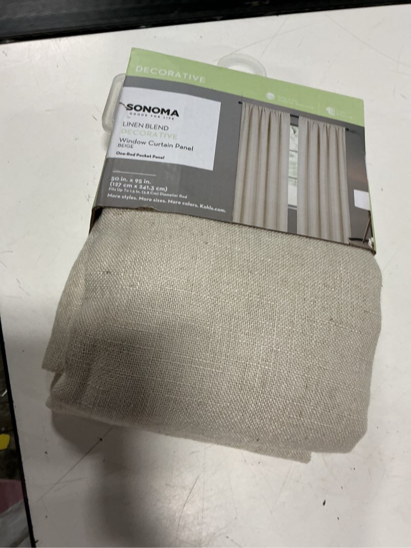 Condition photo showing Good Condition for sonoma from kohls ayden sheer grommet top panel 50x95” linen tan one panel beige 