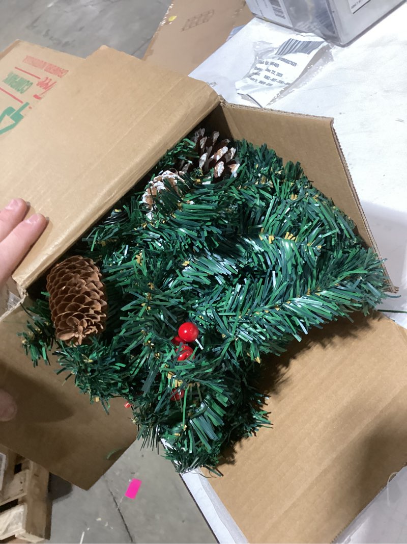 Condition photo showing As Is for 3 Pcs Christmas Teardrop Swag 24 Inch Pine Branch Swag Stairway Swag Prelit Tear Drop Christmas Wreath with Warm Lights Christmas Decoration for Door Indoor Outdoor Home Hanging Decor