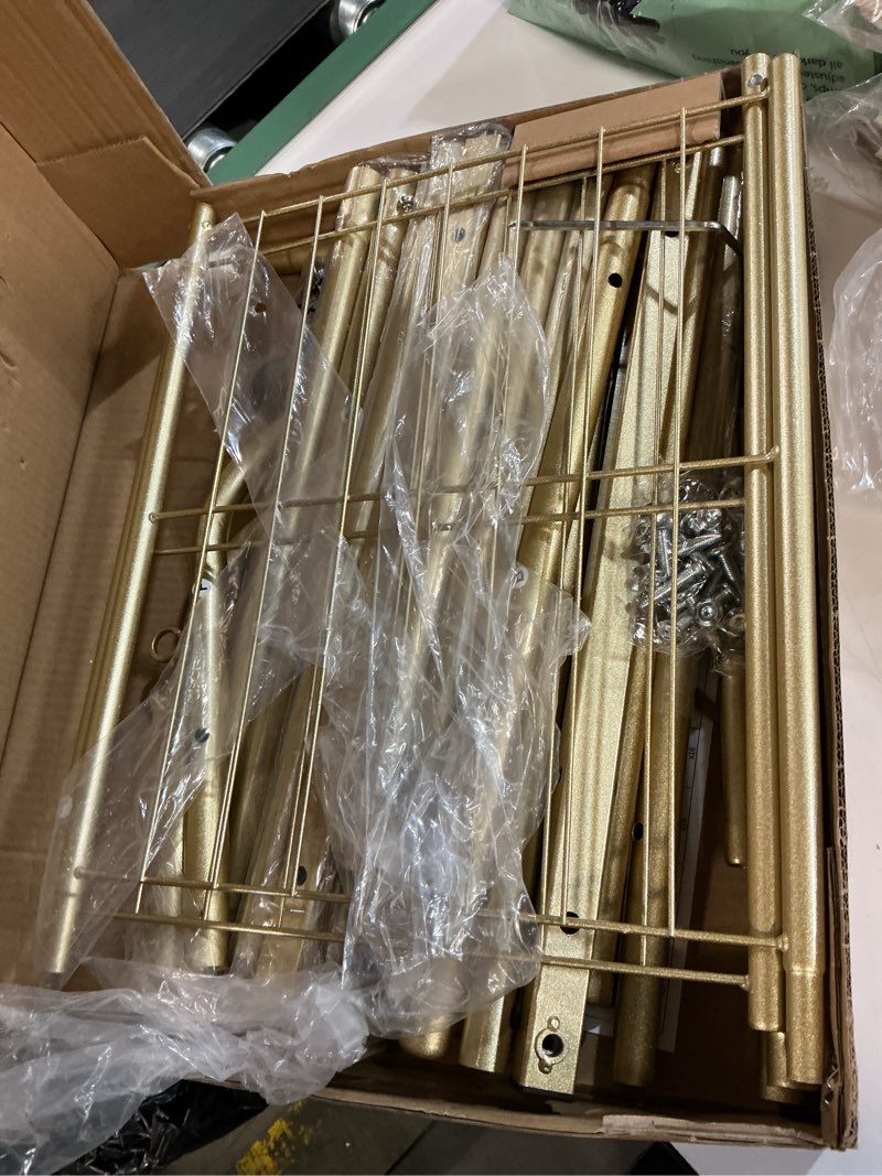 Condition photo showing Good Condition for SUOERNUO Clothes Rack with Wheels Garment Rack for Hanging Heavy-Duty Clothing Rack Metal Rolling Clothes Shelves for Bedroom, Closet (Golden) Golden+Double Rods Small