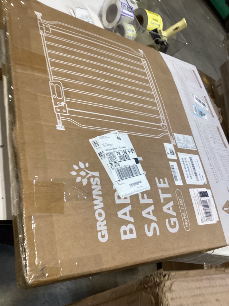 Condition photo showing New/Like New for mom's choice-grownsy baby gate for stairs, 29.5"-48.4" pressure mounted baby gate for top of stair&doorway with v-shaped rods, anti-trip pedal, extra wide stairs dog gate easy install w/red reminder white 29"-48"*30"