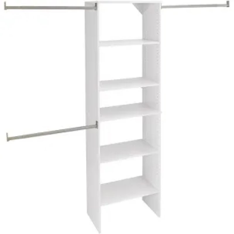 closetmaid brightwood 5-ft to 10-ft w reach-in tower system white solid shelving wood