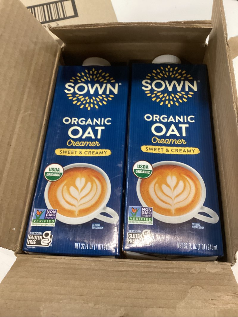 Condition photo showing New/Like New for SOWN Organic Oat Creamer Sweet & Creamy - Barista Oat Milk Non Dairy Coffee Creamer - Plant Based, Dairy-Free, Vegan, Gluten-Free, Non-GMO, Shelf Stable - 32oz (Pack of 6) Sweet & Creamy 32 Fl Oz (Pack of 6)