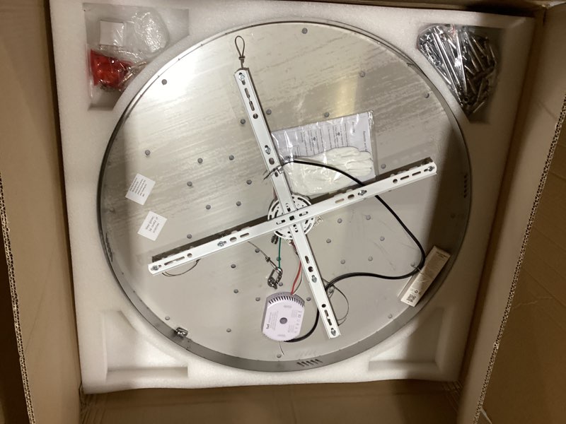Condition photo showing Good Condition for dia 32" modern chandeliers for living room crystal ceiling chandelier round chandeliers for dining room bedroom living room entryway silver flush mount crystal ceiling light with remote silver dia 32"