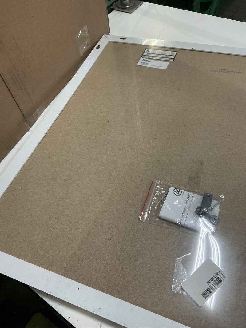 Condition photo showing Good Condition for u brands farmhouse linen bulletin board, 24" x 18", white wood style frame, industrial grade pinning surface 24"x18" natural linen
