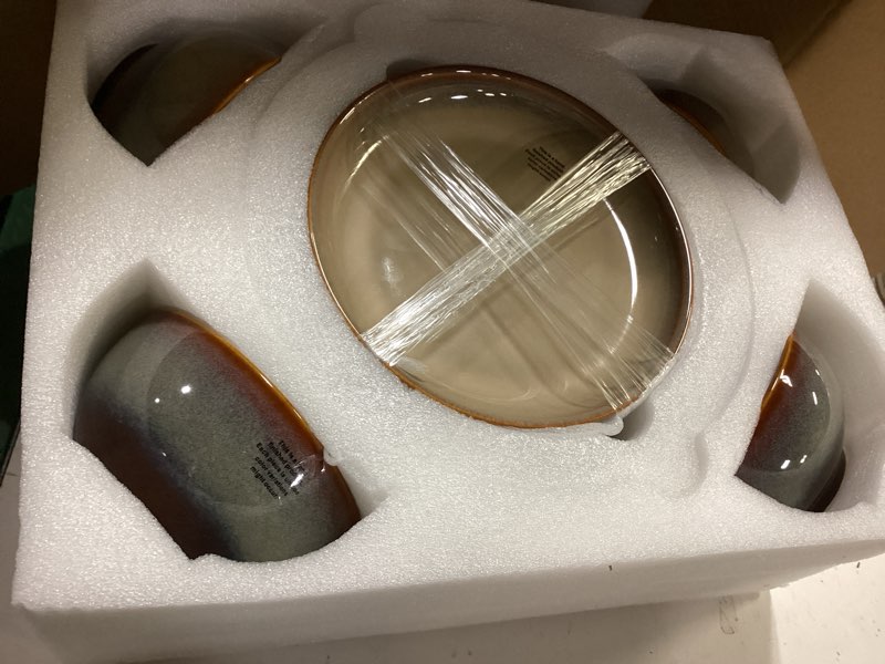 Condition photo showing Good Condition for theterra stoneware dinnerware sets for 4, 12 pieces ceramic plates and bowls sets, scratch resistant dish set, oven, microwave & dishwasher safe, creamy amber creamy amber service for 4