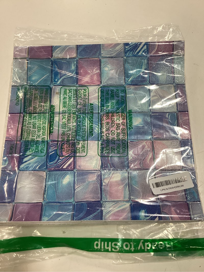 Condition photo showing As Is for hometitute ice blue purple mosaic floor 12in vinyl tile | sticker decal peel stick self adhesive kitchen bath foyer ice blue purple mosaic style 12x12 inch blue purple mosaic