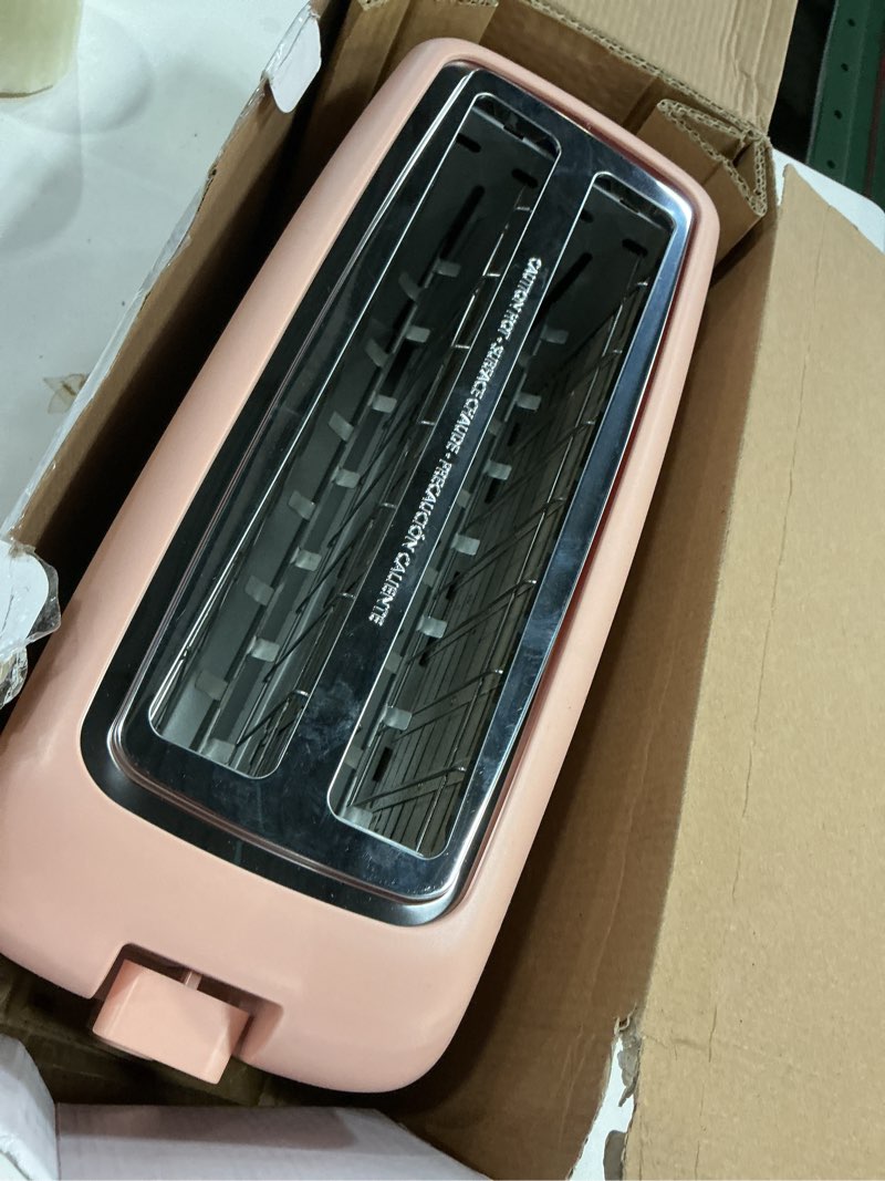Condition photo showing As Is for bella 4 slice slim toaster, fits-anywhere™ kitchenware, 6 setting shade control with reheat & cancel buttons, fits sourdough, 10” long slot, anti jam & auto shutoff, 900 watt, blossom 4 slice blossom