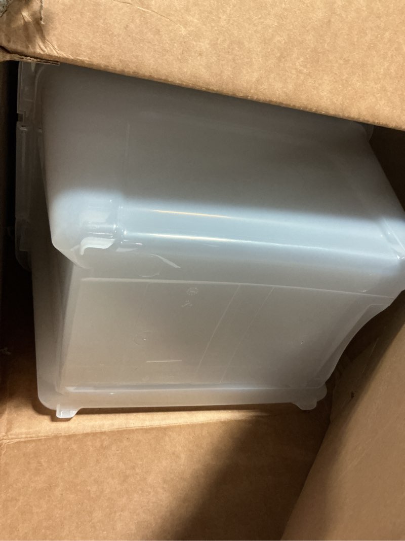 Condition photo showing Good Condition for amazon basics plastic storage containers with secure latching lids, stackable organization bins, clear/grey, 19 quart, set of 6 19 qt. - 6 pack